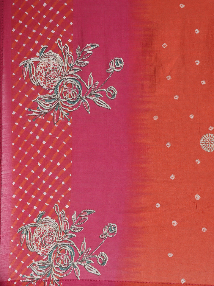 Neerus Red Regular Straight Printed Kurta And Trousers With Dupatta