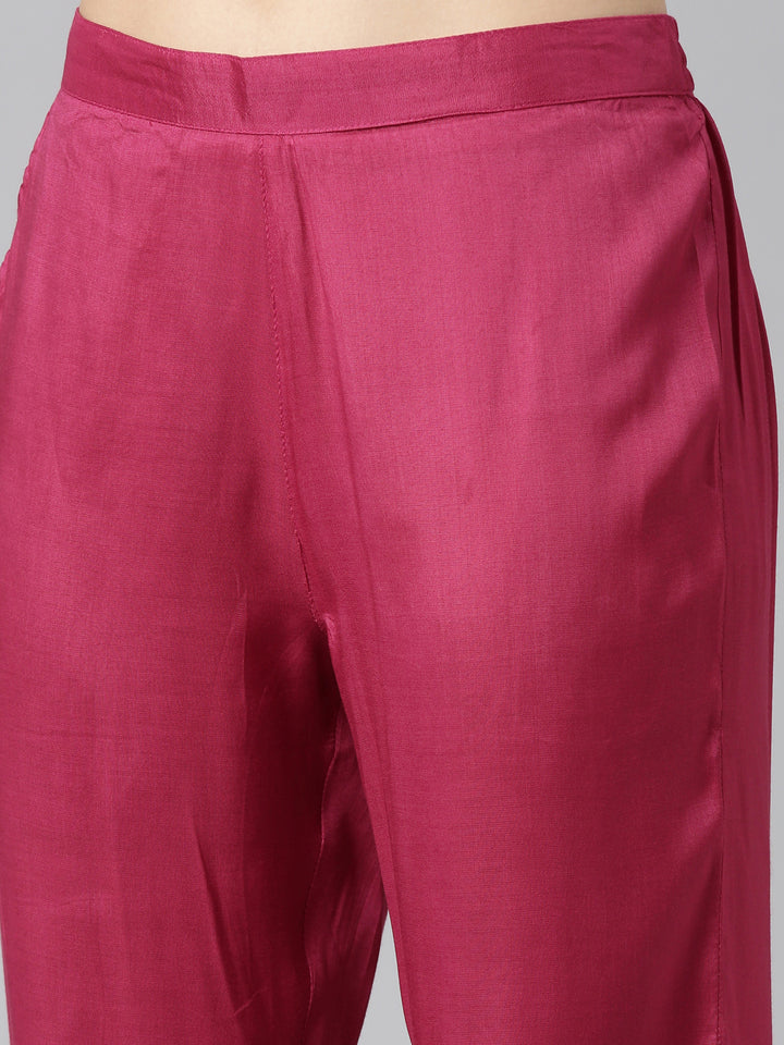 Neerus Red Regular Straight Printed Kurta And Trousers With Dupatta