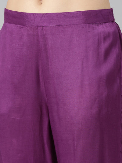 Neerus Purple Regular Straight Printed Kurta And Trousers With Dupatta