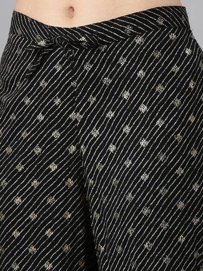 Neerus Black Pleated Straight Embroidered Kurta And Trousers With Dupatta