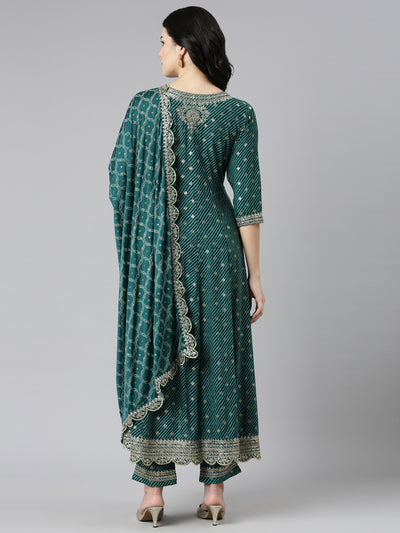 Neeru's Green Pleated Straight Embroidered Readymade suits
