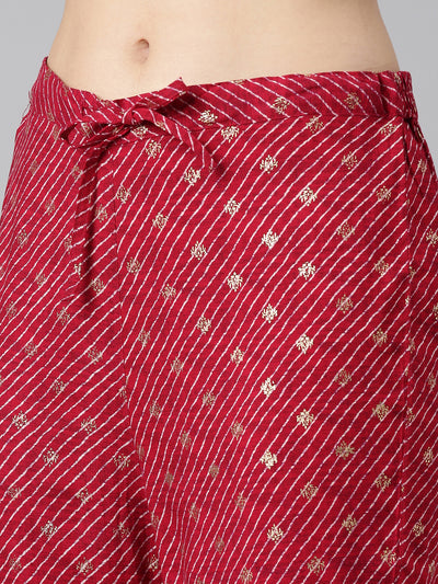 Neerus Pink Pleated Straight Embroidered Kurta And Trousers With Dupatta
