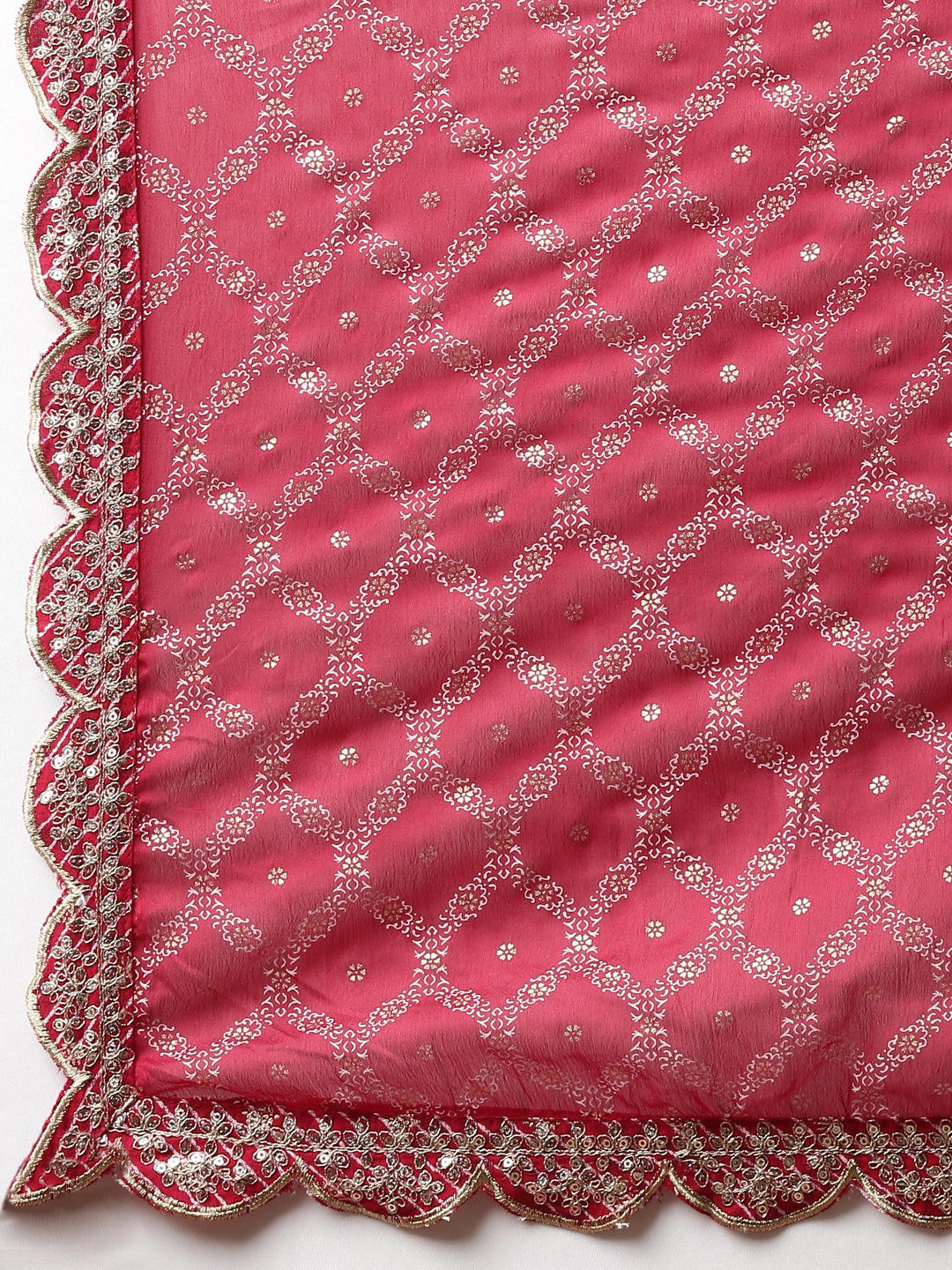 Neerus Pink Pleated Straight Embroidered Kurta And Trousers With Dupatta