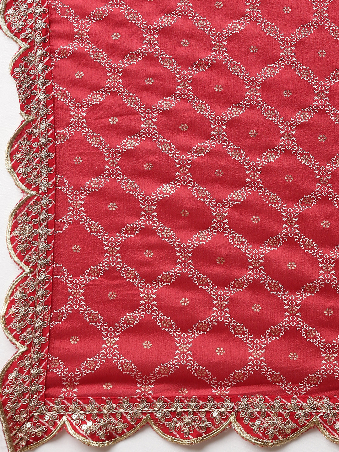 Neerus Red embroidered straight kurta set with trouser and dupatta - detail view 4