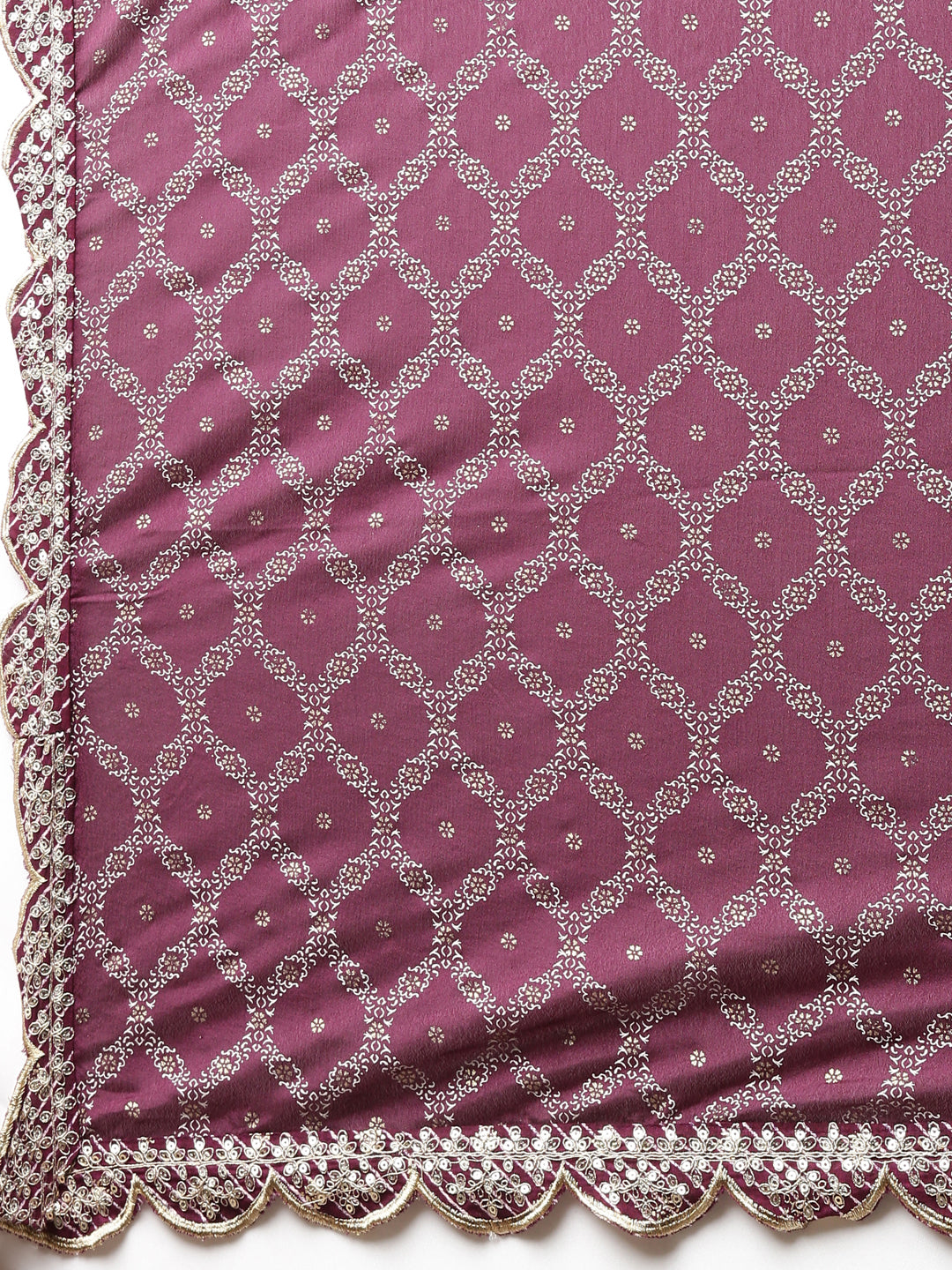 Neerus Purple embroidered straight kurta set with dupatta - detail view 4