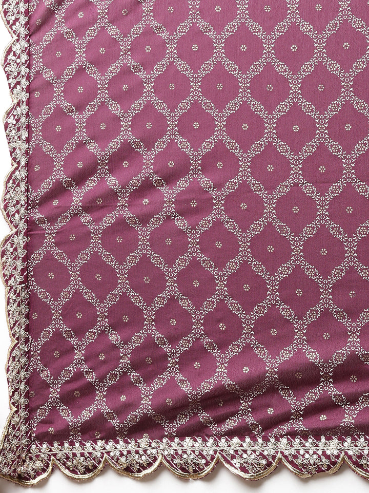 Neerus Purple embroidered straight kurta set with dupatta - detail view 4