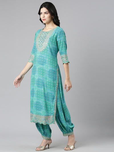 Neerus Green Regular Straight Printed Kurta And Salwar With Dupatta