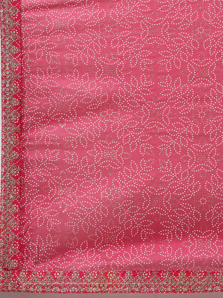 Neerus Pink printed straight kurta set with dupatta - detail view 4