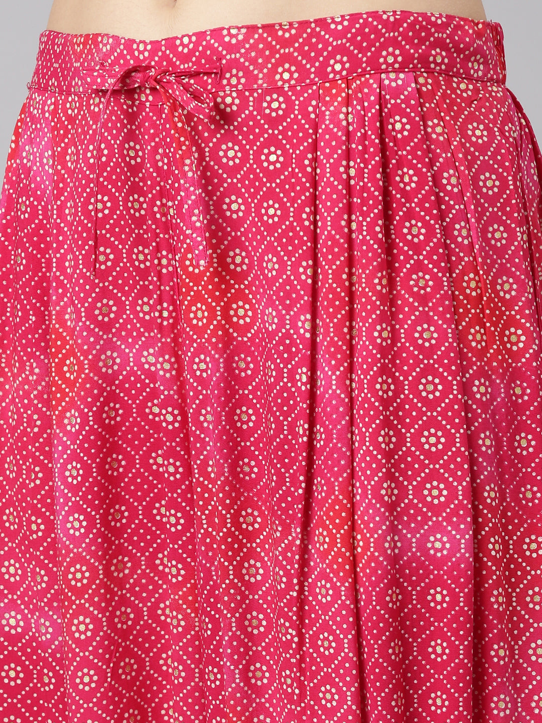 Neerus Pink printed straight kurta set with dupatta - detail view 3