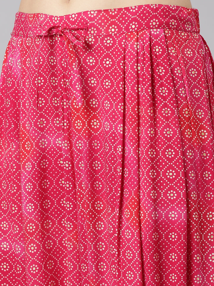 Neerus Pink printed straight kurta set with dupatta - detail view 3