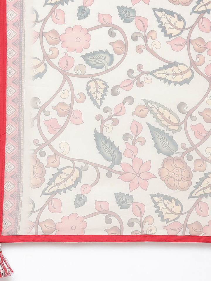 Neerus Red straight solid kurta set with trouser and dupatta - detail view 4