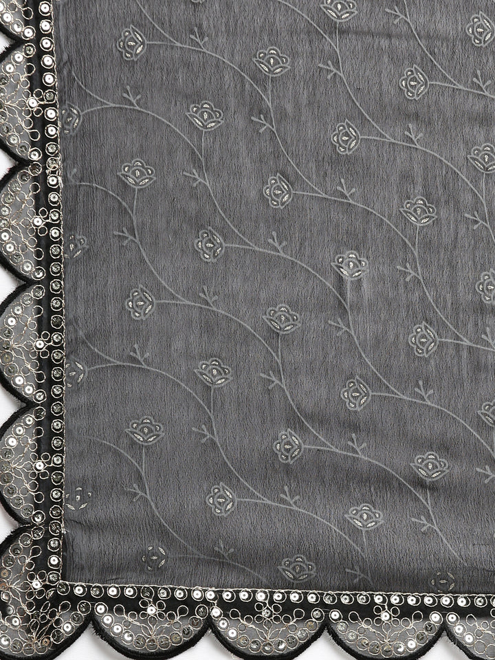 Neerus Black printed straight kurta set with dupatta - detail view 4