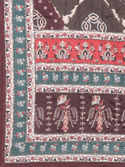 Neerus Brown Regular Straight Printed Kurta And Trousers With Dupatta