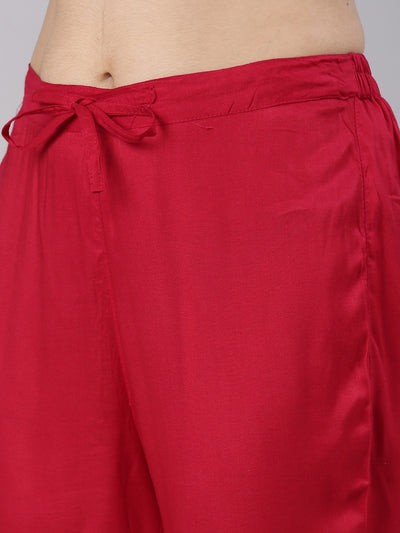 Neerus Red Regular Straight Printed Kurta And Trousers