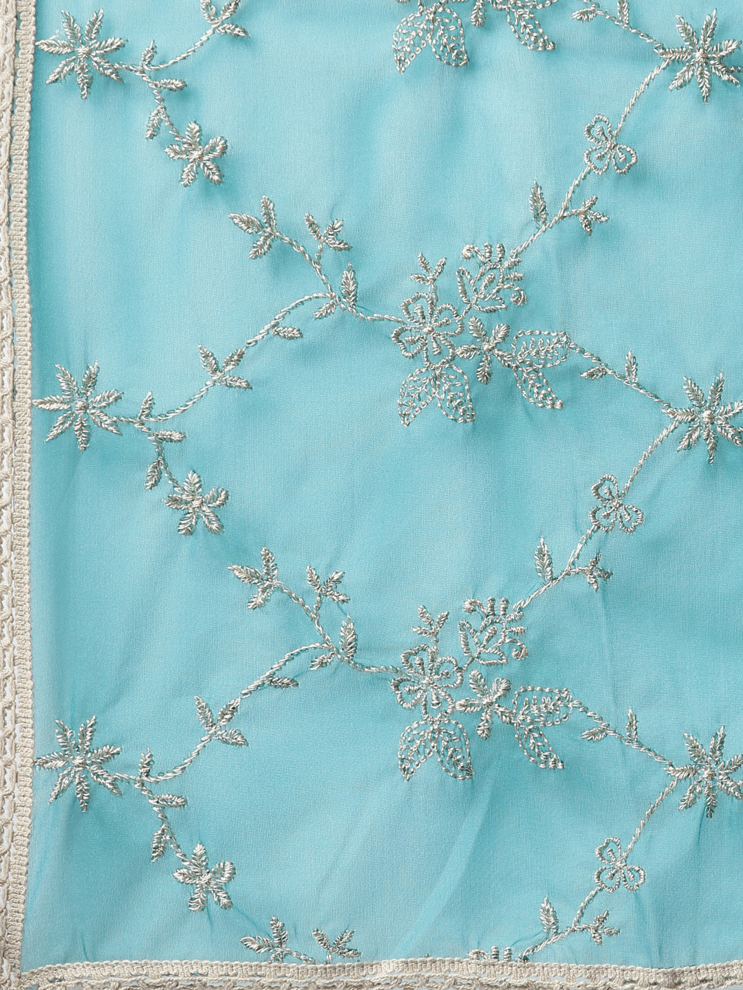 Neerus Green printed floral kurta set with trouser and dupatta - detail view 4