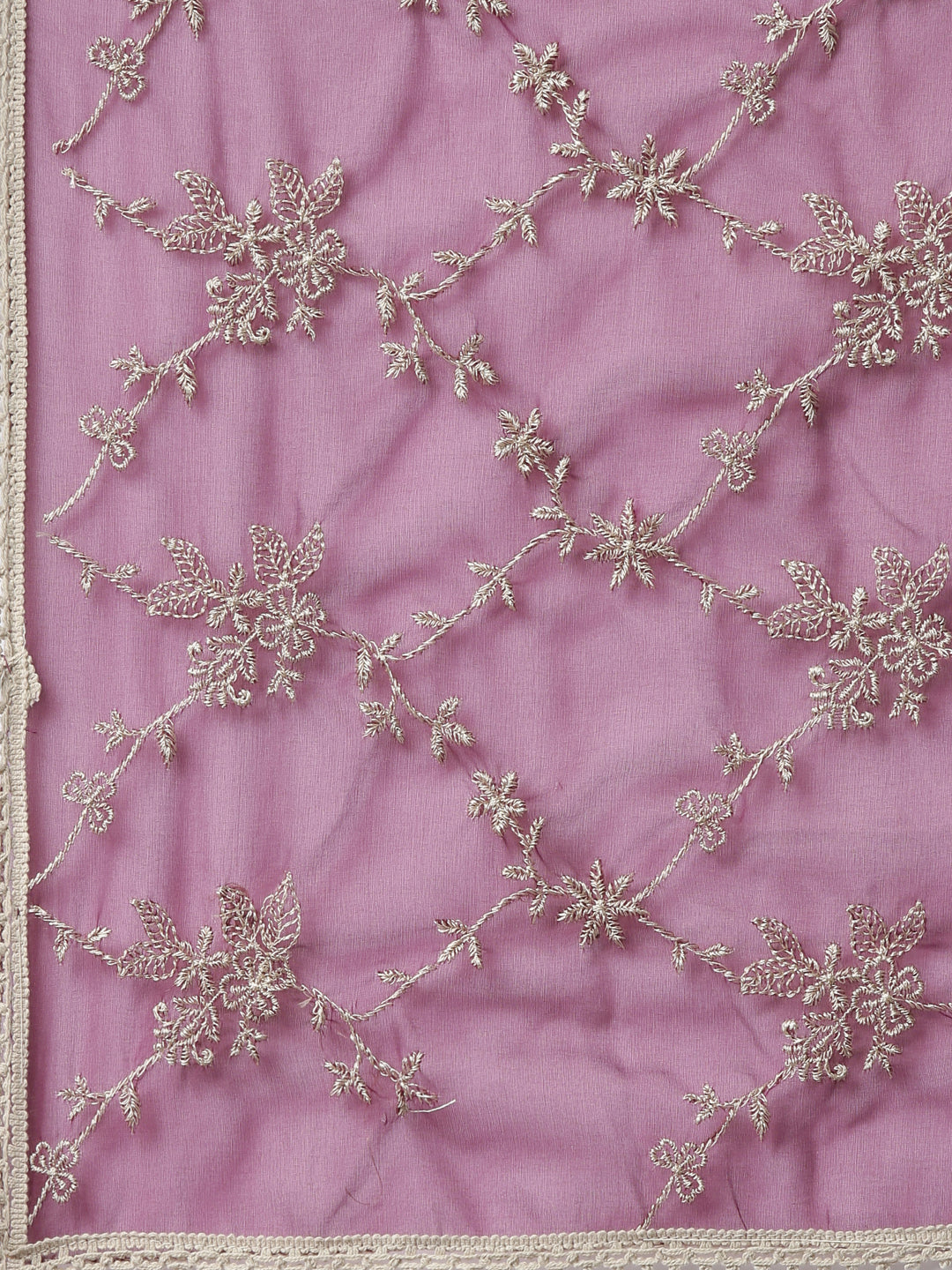 Neerus Purple floral printed kurta set with trouser and dupatta - detail view 4
