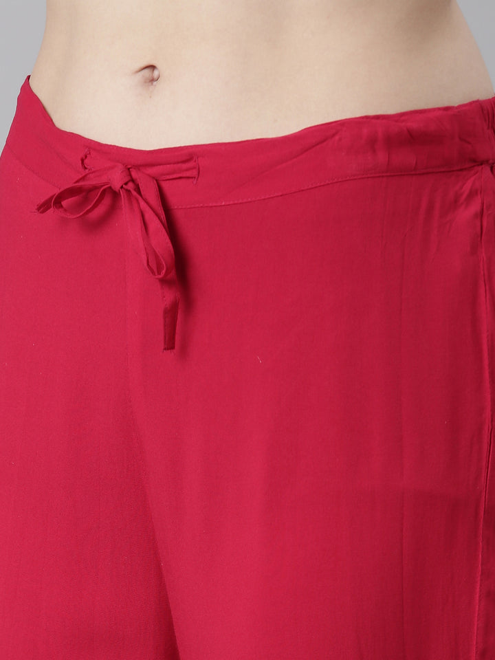 Neerus Pink printed floral kurta set with trouser and dupatta - detail view 3