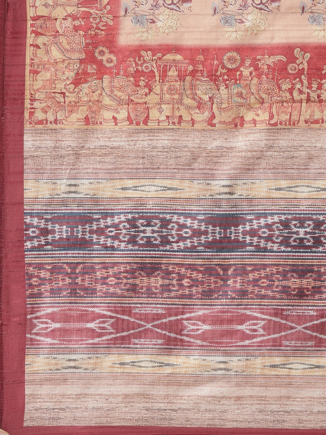 Neerus Orange printed floral kurta set with trousers and dupatta - detail view 4