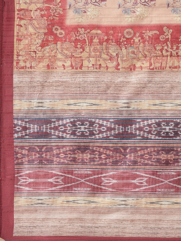 Neerus Orange printed floral kurta set with trousers and dupatta - detail view 4