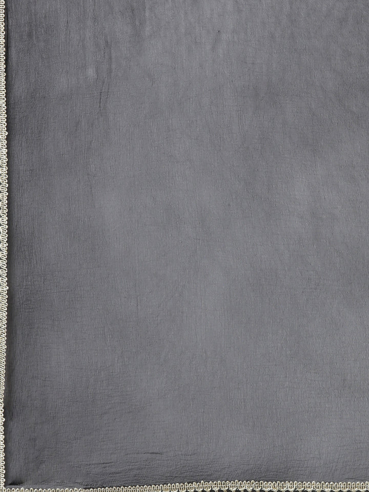 Neerus Black Regular Straight Floral Kurta And Trousers With Dupatta