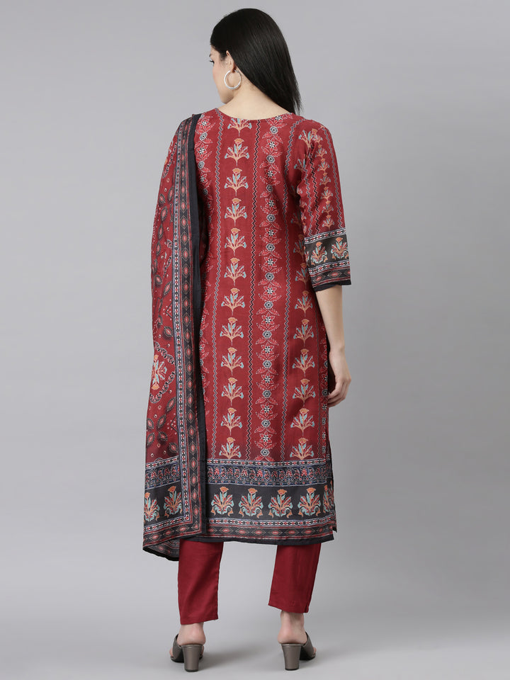 Neerus Maroon Regular Straight Floral Readymade suits