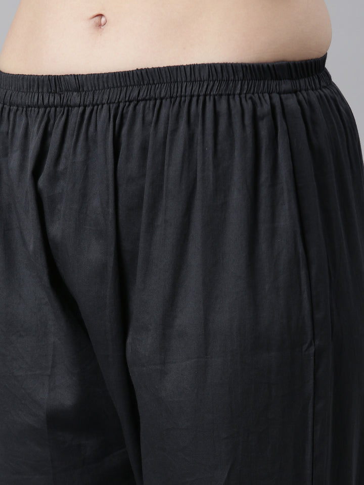 Neerus Black Regular Straight Floral Readymade Suits