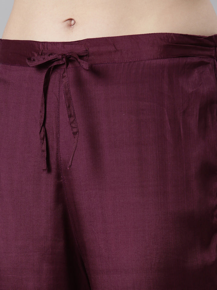 Neerus Purple printed floral kurta set with trouser and dupatta - detail view 3