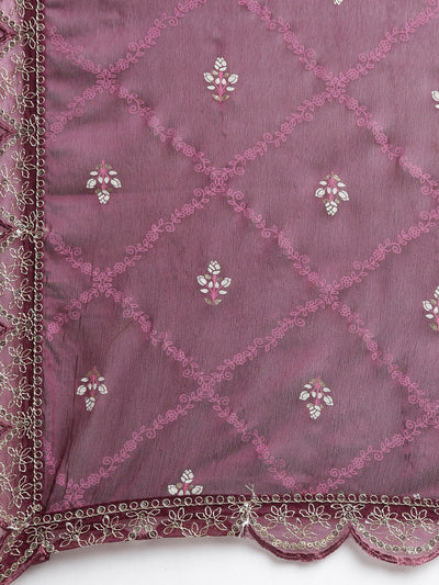 Neeru's Purple Regular Straight Floral Kurta And Trousers With Dupatta