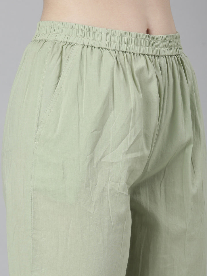 Neerus Green Regular Straight Floral Kurta And Trousers With Dupatta