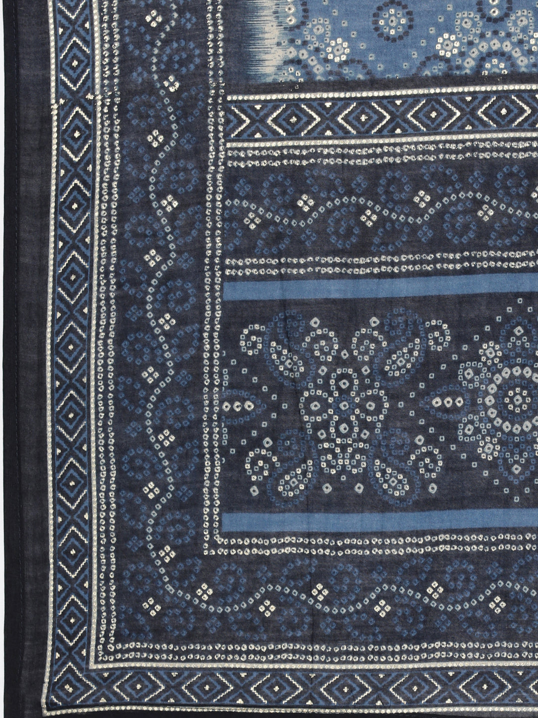 Neerus Blue printed panelled suit set with dupatta - detail view 5