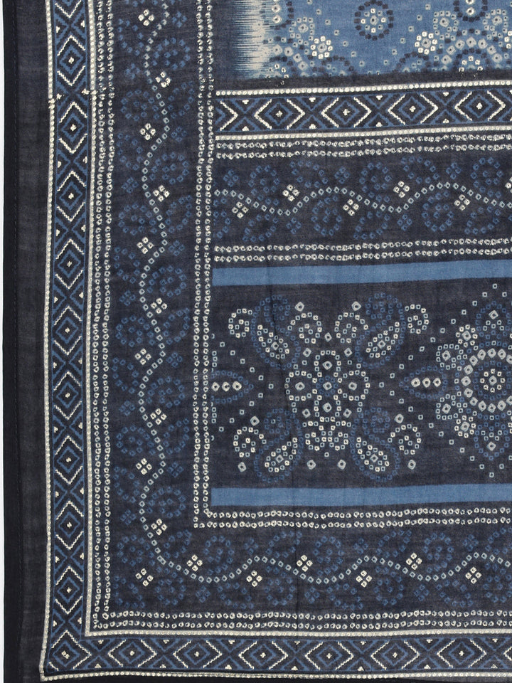 Neerus Blue printed panelled suit set with dupatta - detail view 5