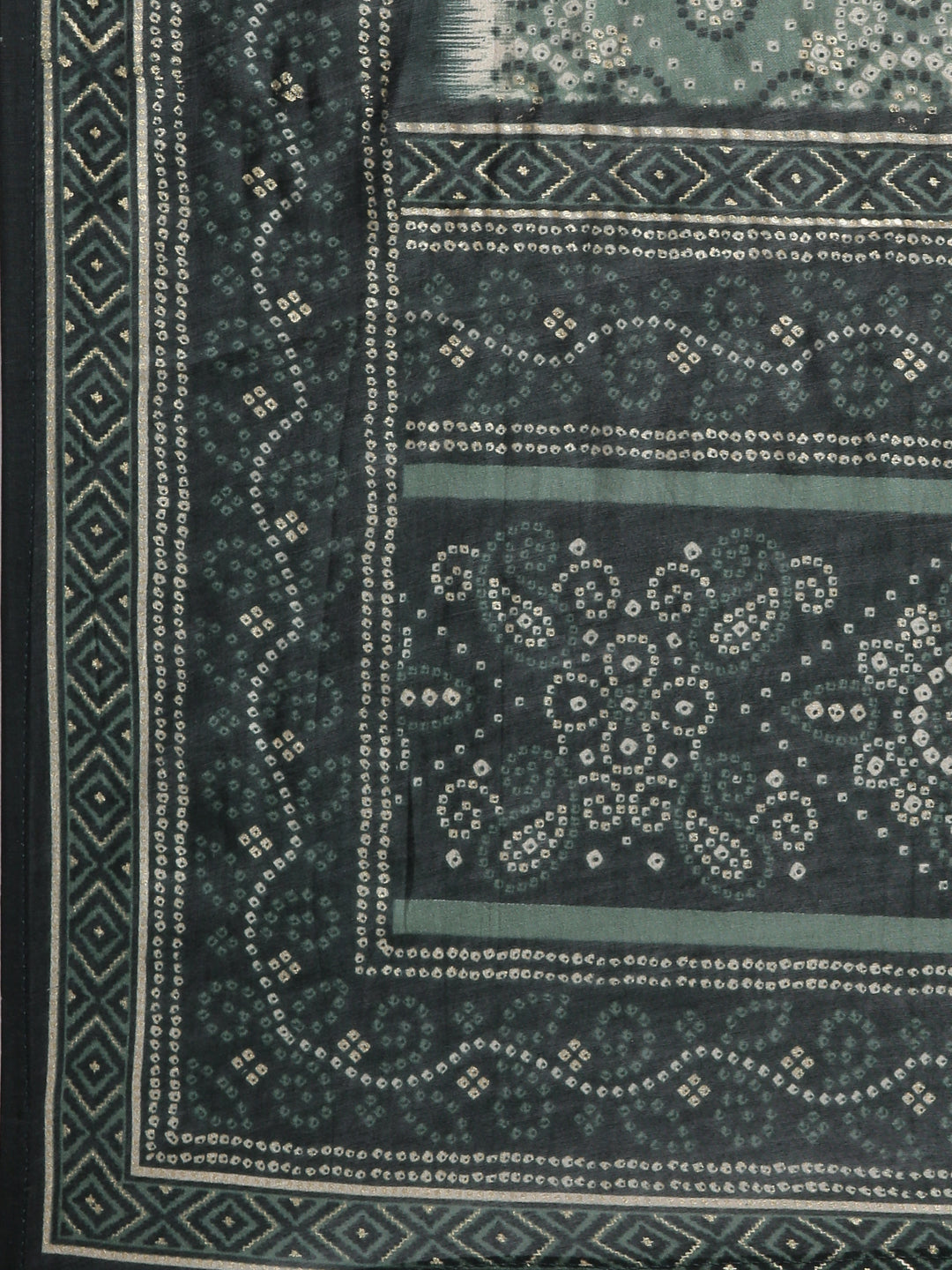 Neerus Green printed straight suit set panelled kurta with trouser and dupatta - detail view 5