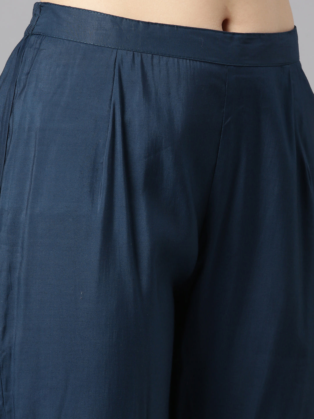 Neerus Blue printed floral kurta set with trouser and dupatta - detail view 3