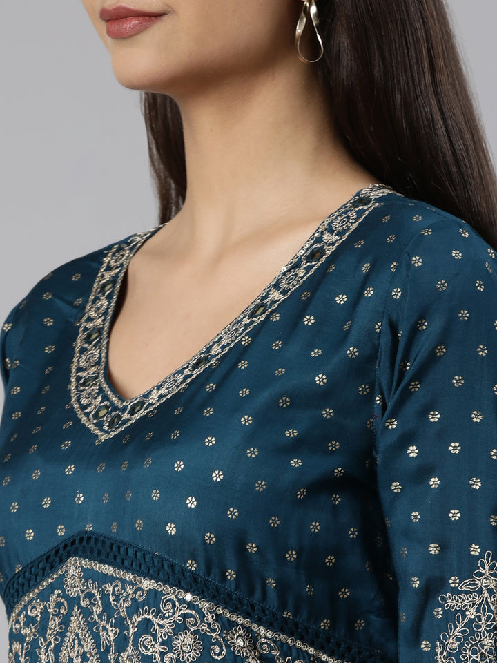 Neerus Blue Regular Straight Floral Readymade suits