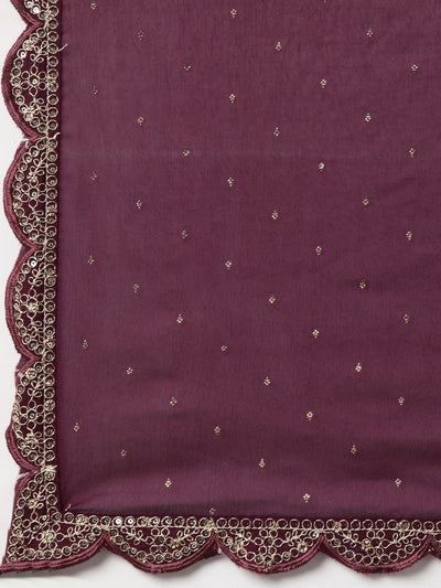 Neeru's Purple Regular Straight Floral Kurta And Trousers With Dupatta