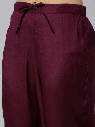 Neeru's Purple Regular Straight Floral Kurta And Trousers With Dupatta