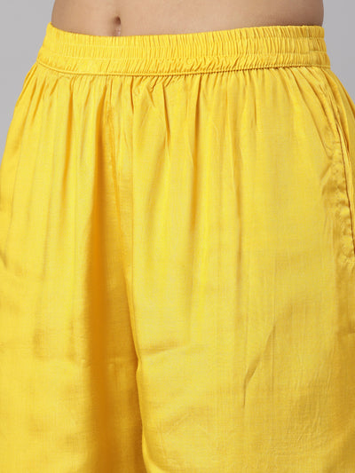 Neeru's Yellow Regular Straight Floral Kurta And Trousers With Dupatta