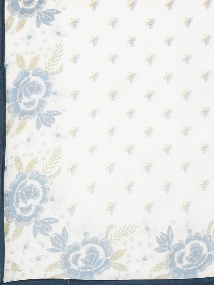 Neerus Blue printed floral suit set straight kurta with trouser and dupatta - detail view 4