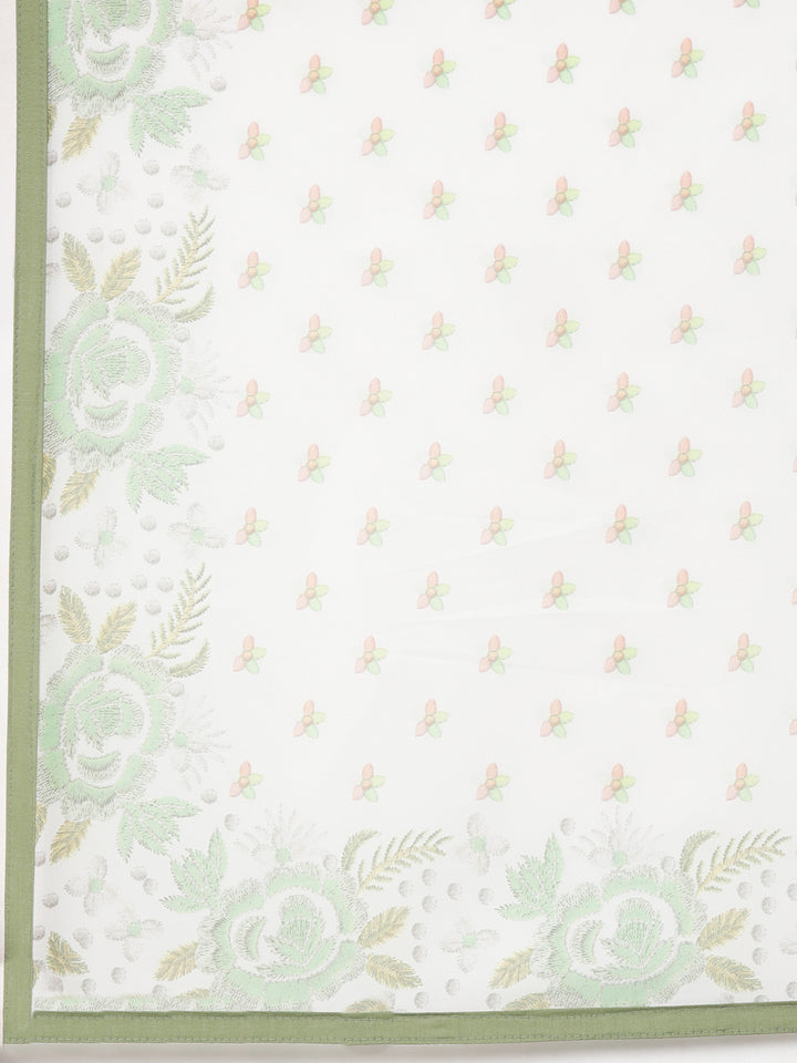 Neerus Green printed floral suit set straight kurta with trouser and dupatta - detail view 4