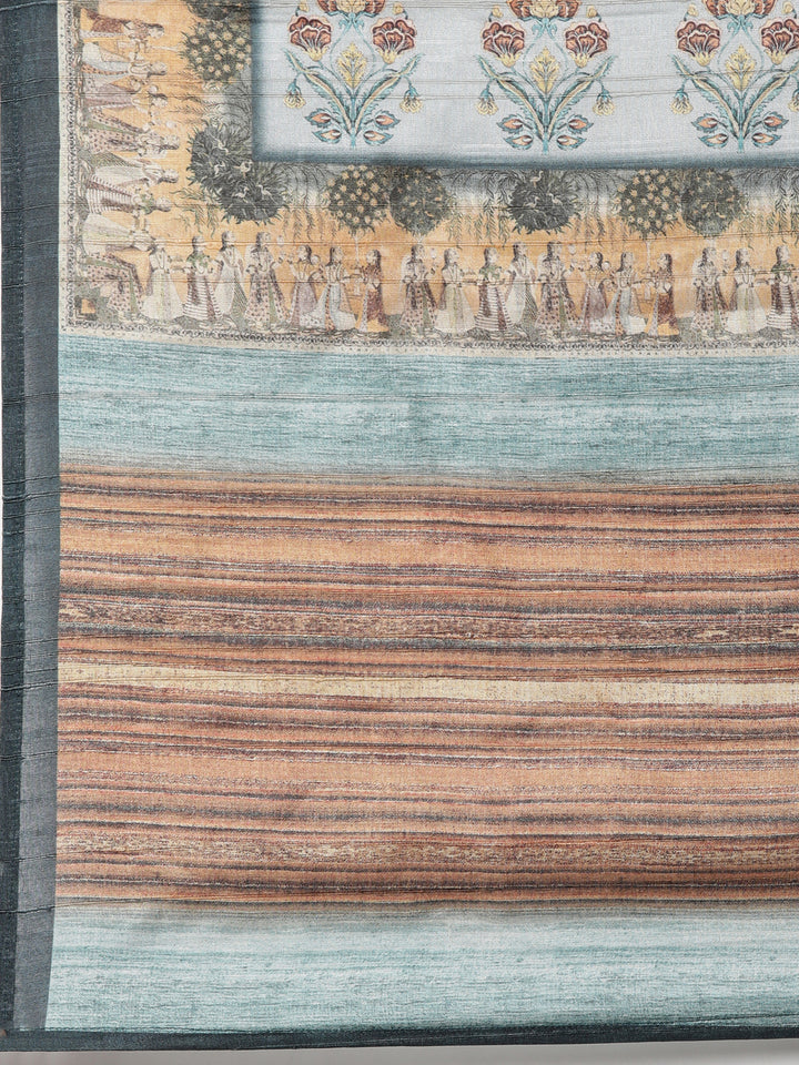 Neerus Blue Regular Straight Floral Kurta And Trousers With Dupatta