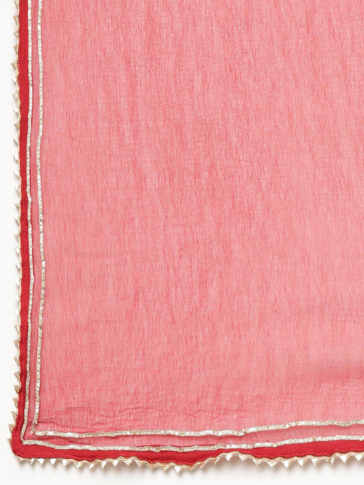 Neerus Red Bandhani printed straight suit set - detail view 3