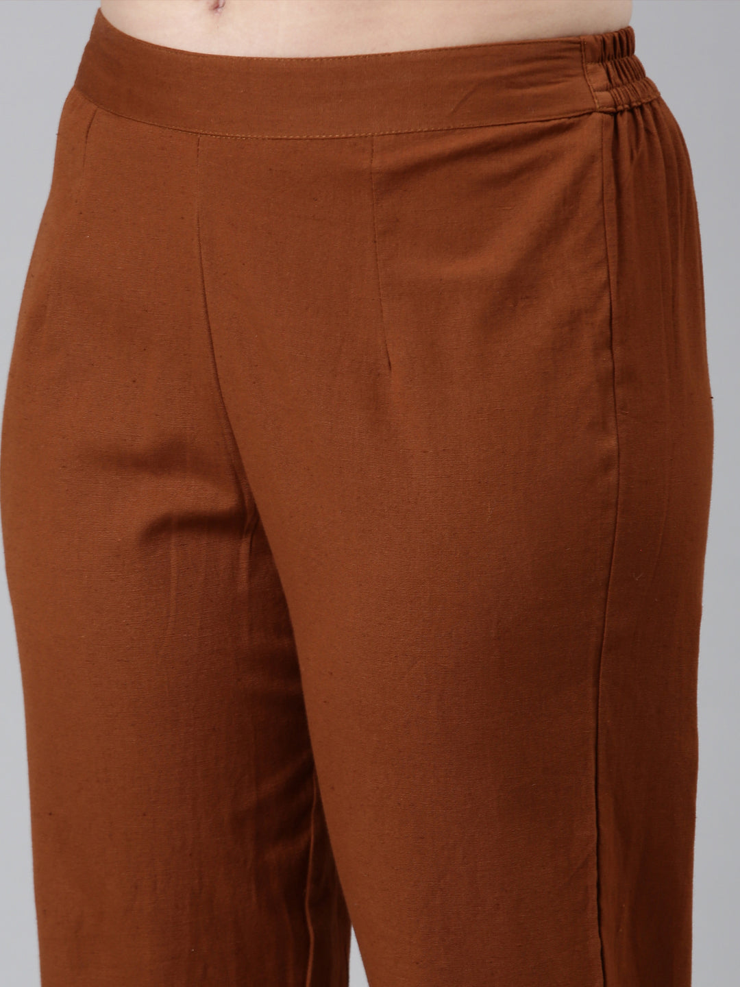 Neerus Rust Regular Straight Floral Kurta And  Trousers With Dupatta