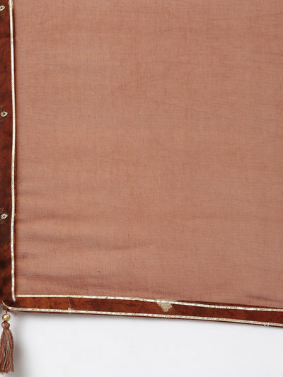 Neerus Rust Regular Straight Floral Kurta And  Trousers With Dupatta
