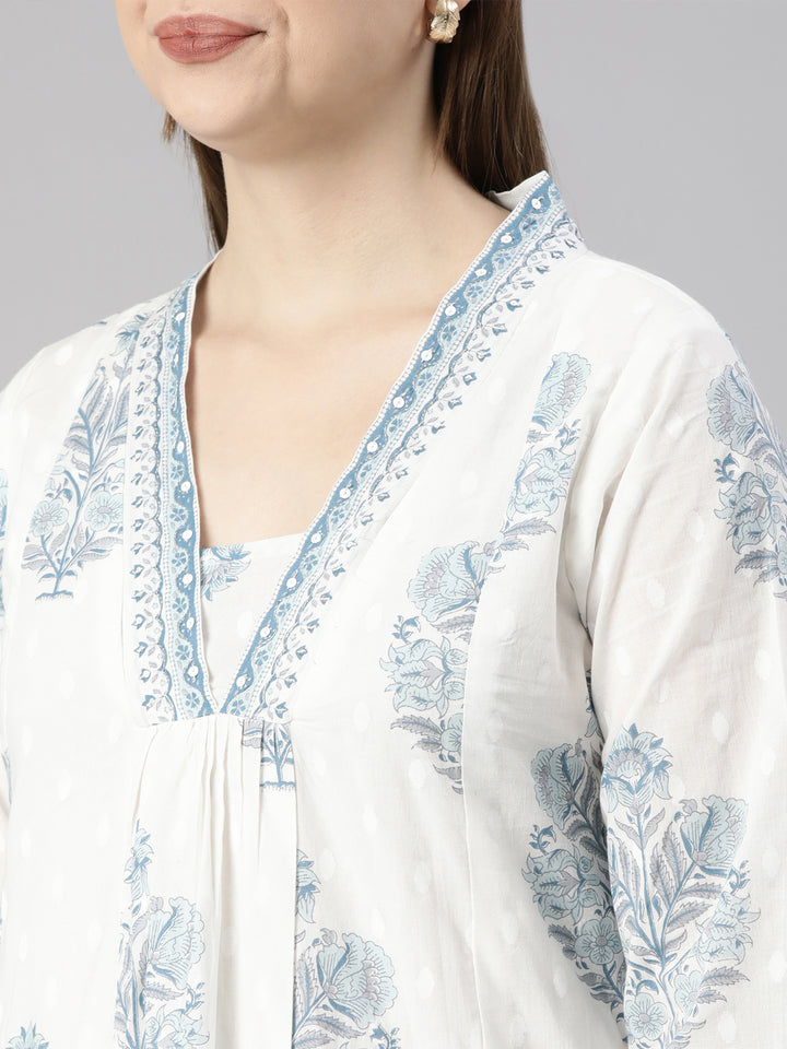 Neerus Blue Regular Straight Floral Kurta And  Palazzos With Dupatta
