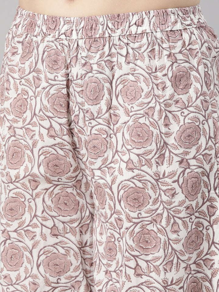 Neerus Brown Regular Straight Floral Kurta And  Palazzos With Dupatta