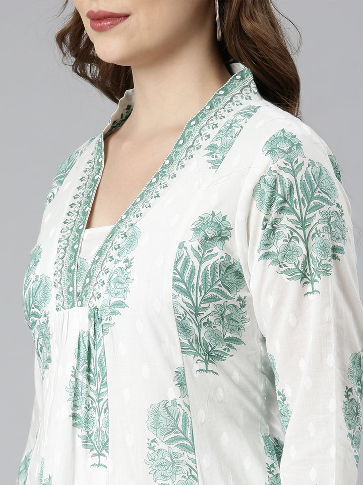 Neerus Green Regular Straight Floral Kurta And  Palazzos With Dupatta