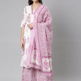 Neerus Lavender Regular Straight Floral Kurta And  Palazzos With Dupatta
