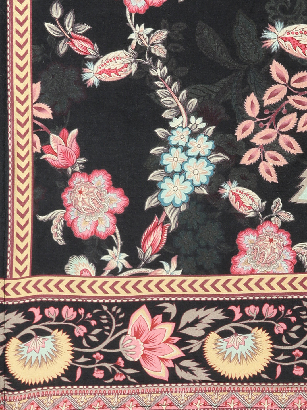 Neerus Black printed floral straight suit set - detail view 3