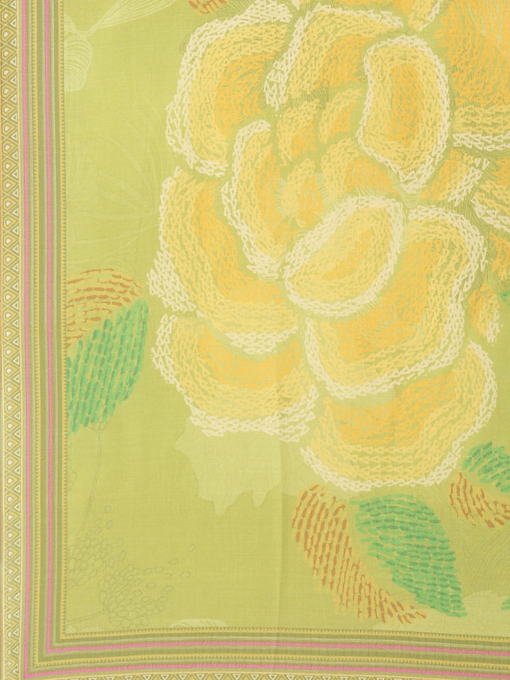 Neerus Green printed floral suit set straight kurta with trouser and dupatta - detail view 3