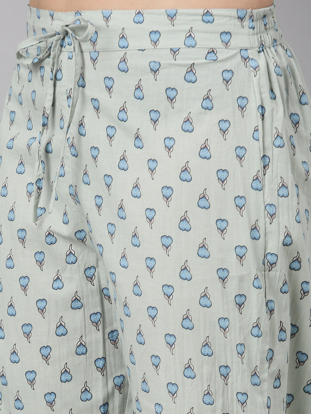 Neerus Green Regular Straight Floral Kurta And  Trousers With Dupatta